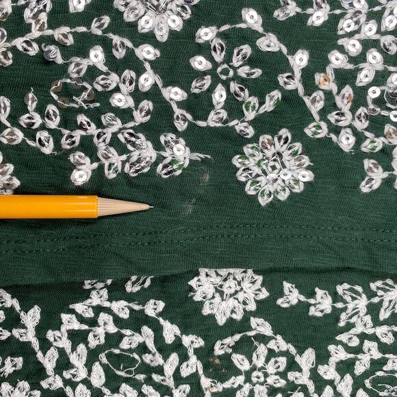 Soft Surroundings Boho Nightgown Maxi Dress Sequin Embroidered Green White Sz M - Picture 3 of 10